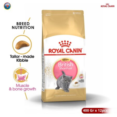 Royal Canin British Shorthair Kitten 400gram x 12pcs Dry Makanan Anak Kucing - Feline Breed Nutrition